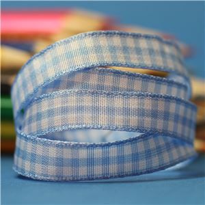 10mm Gingham Ribbon - Sky